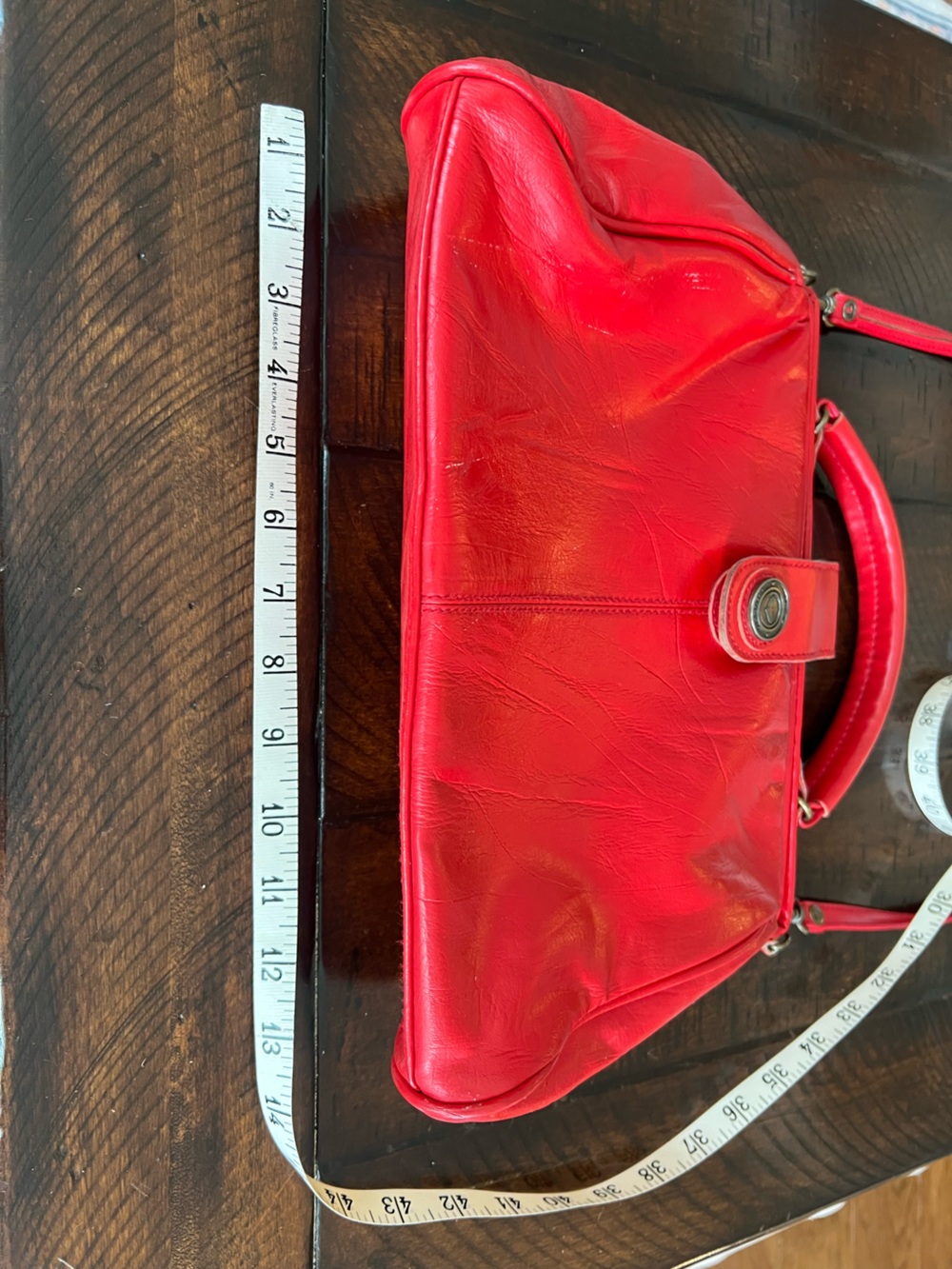 Vintage Capezio Red Leather Doctor Bag Satchel Crossbody Top Handle Purse - Picture 7 of 12